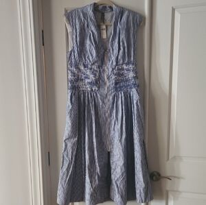 Anthropologie Blue Sleeveless V-Neck Midi Sundress